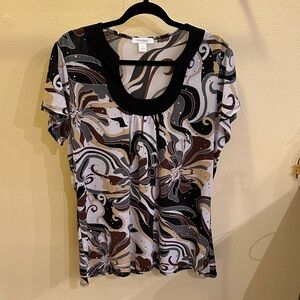 Dress Barn Brown Black Cream Swirl Scoop Neck Top